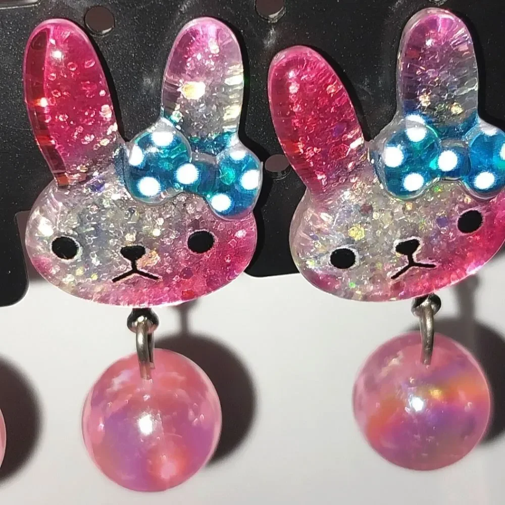 Pink Beautiful Bunny Fashion Clip-on Kids earrings - Picture 3 of 6